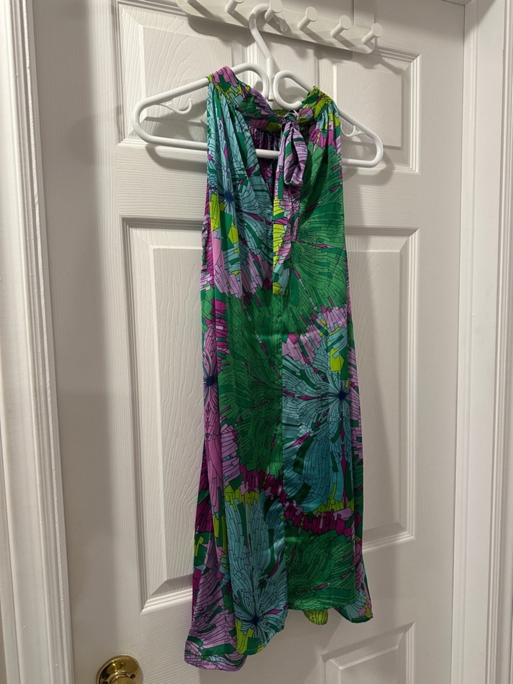 CLASSIQUE Vibrant Tropical Halter Mini Dres Pockets Sz S Feminine Flowy Boho EUC - Picture 9 of 11